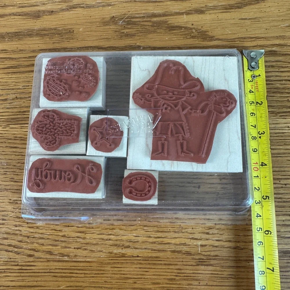 Stampin Up Cowboy Kid Rubber Stamp Set of 6 Wood Mounted Western 2008 Vintage